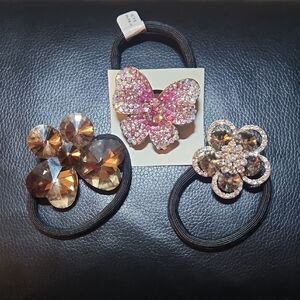 Vibrant Swarovski Crystal Pink and Brown Hair Accessories Set. BRAND NEW NOT USE